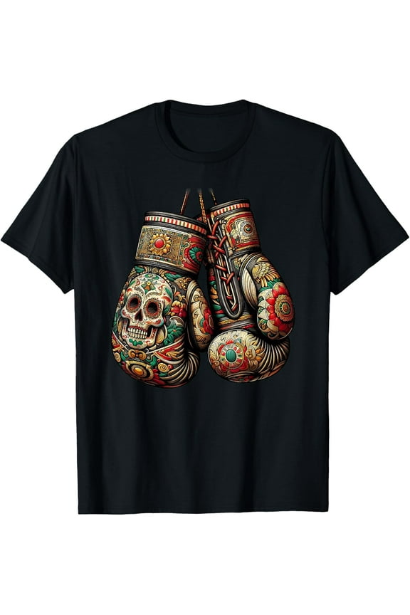 Mexican Vintage Style Boxing Gloves Aztec Mayan Fighter T-Shirt