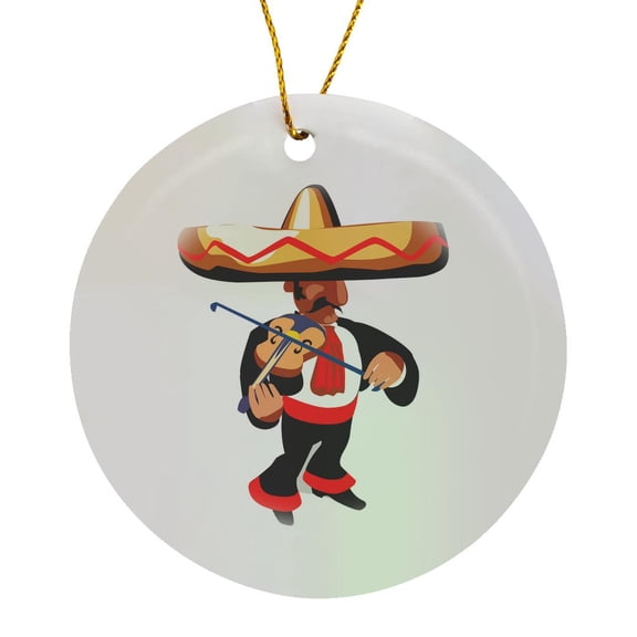 3drose, Mexican Violin Player, Circle Porcelain Ornament