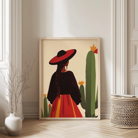 Mexican Wall Art Mexican Woman Poster Hispanic Cactus And Floral Art Latina Print Mexican Decor Cactus Decor For Living Room Bedroom