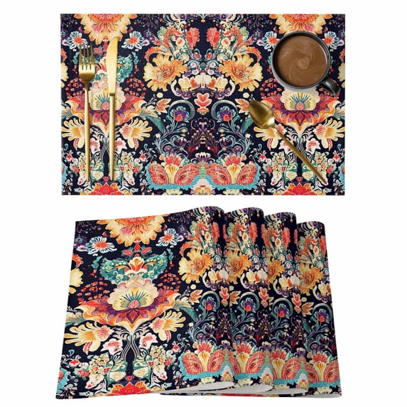 Mexican Watercolor Placemats Set of 12, Flower Texture Modern Abstract Design Pattern Non-Slip Place Mats Washable Table Mats for Kitchen Dining Table Decorations Indoor/Outdoor