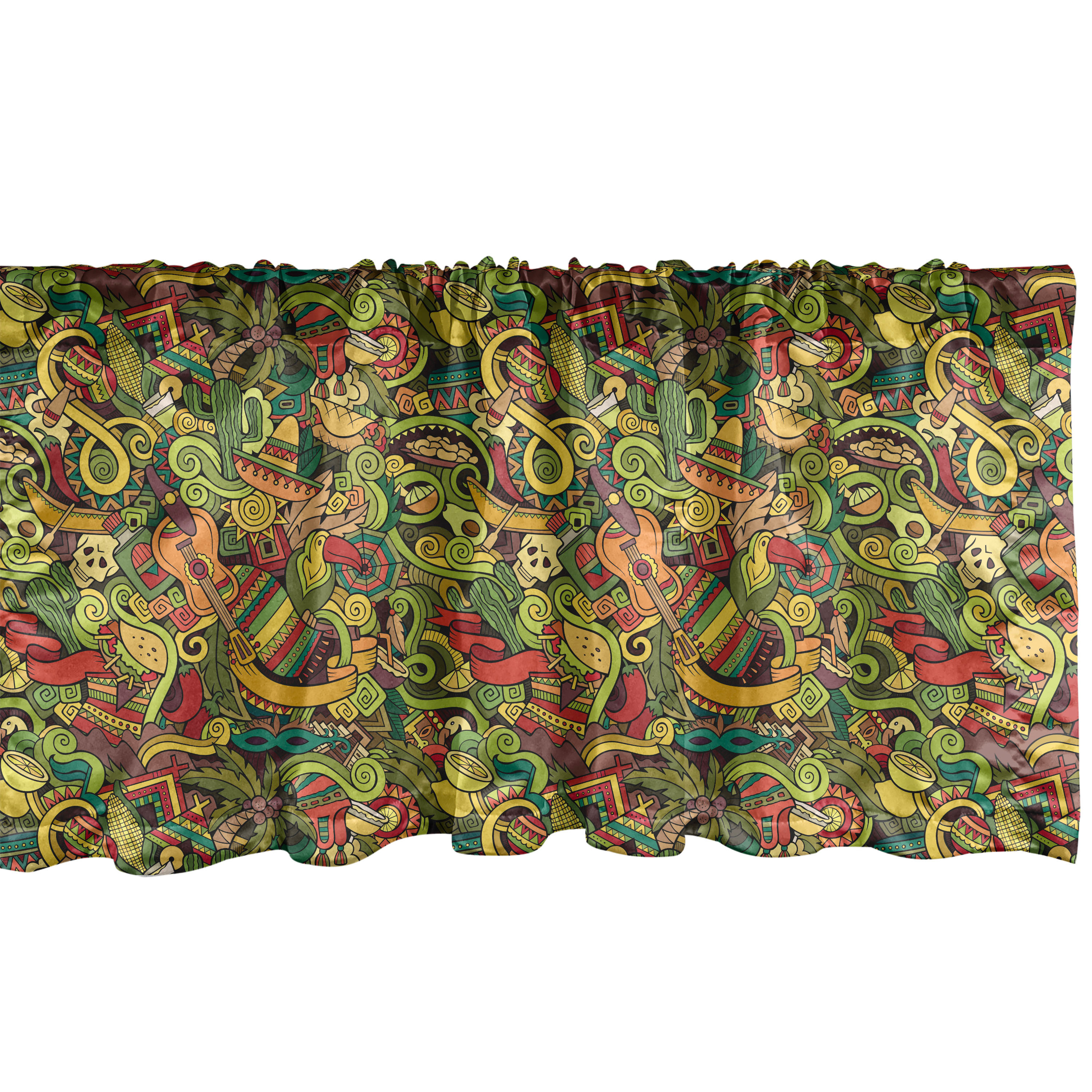 Multicolor Valance Ambesonne Mexican Window Valance, Cartoon Cultural Doodle, 42