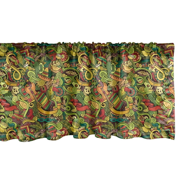 Ambesonne Mexican Window Valance, Cartoon Cultural Doodle, 42" x 18", Multicolor