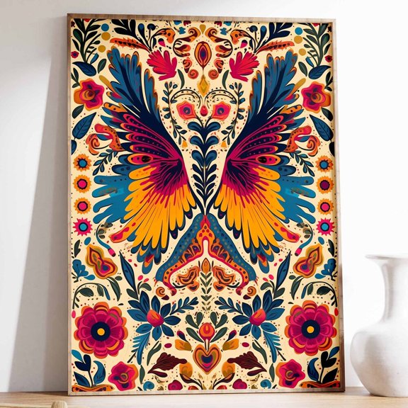 Mexican Wings Poster Vintage Floral Art Print Latin Decor