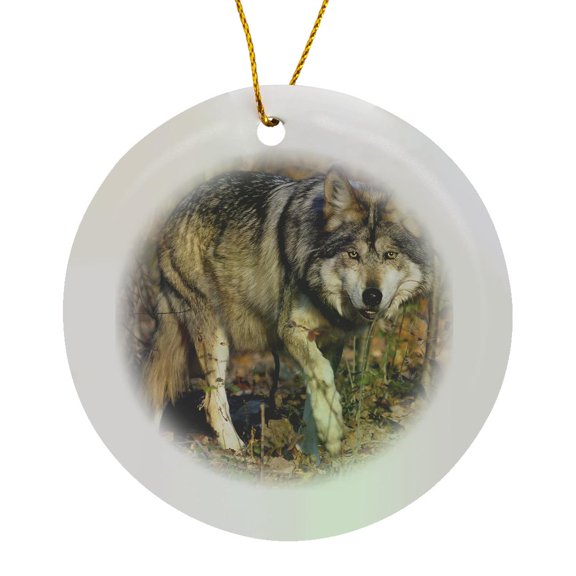 Mexican Wolf 2, Circle Porcelain Ornament