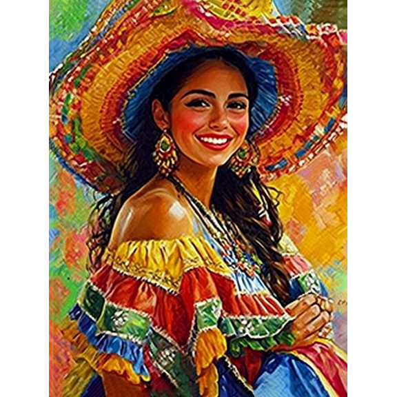 Mexican Woman Portrait Decorative Painting/Canvas Art Perfect for Living Room Bedroom Dining Room Office Kitchen Hallway Bar Study Gallery Hotel and Apartment Decoration.