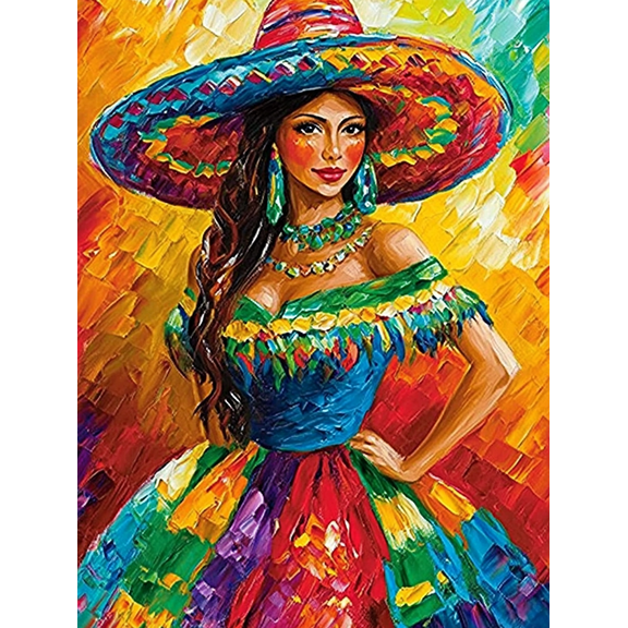 Mexican Woman with Sombrero Decorative Painting/Canvas Art Ideal for Decorating Living Room Bedroom Dining Room Kitchen Hallway Office Cafe Restaurant Bar Studio or Gallery.
