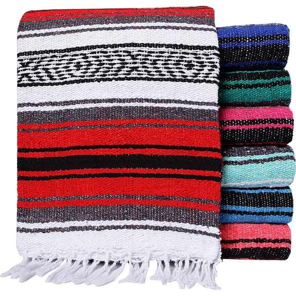 Mexican Yoga Blanket Colorful Falsa Serape Throw for Yoga, Beach, Picnic, Saddle, or Home Dcor Soft Woven Boho Blanket (Random Color)