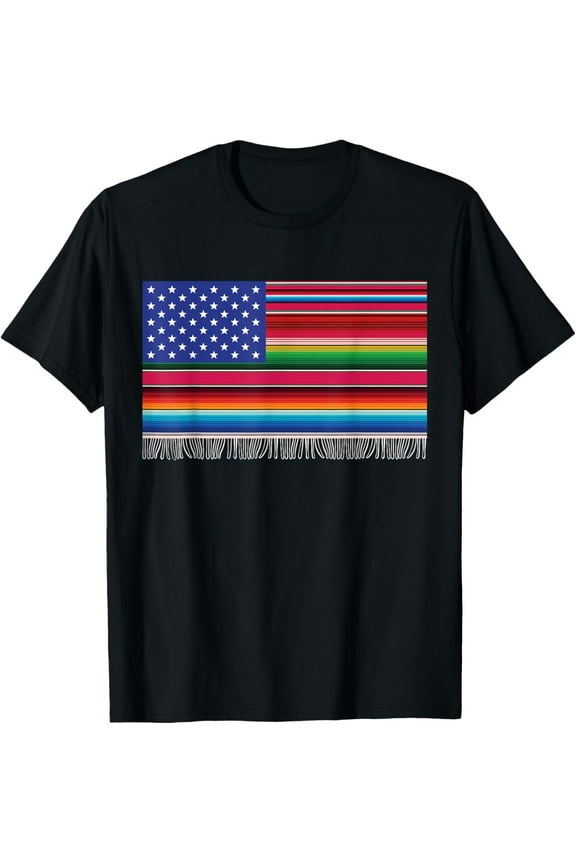 Mexican american USA Flag Serape Cinco De Mayo For Women Men T-Shirt Tee