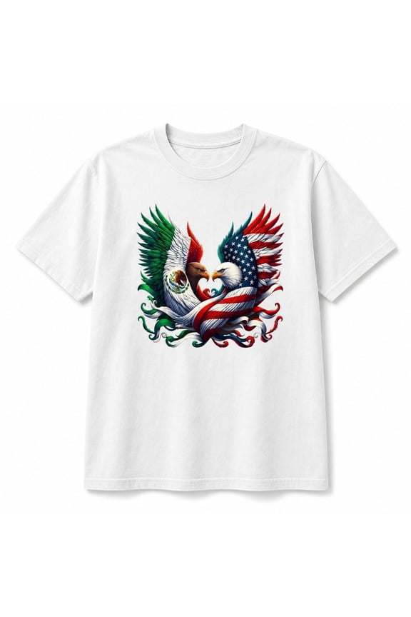 Mexican and American Flag Eagles Graphic T-Shirt, Unisex Relaxed Fit, 100% Ring-Spun Cotton, 207 GSM
