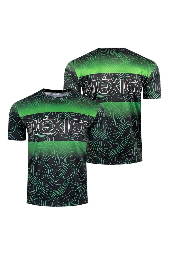 Mexico 2026 Soccer Cup Crew Neck Jersey for Men, Short Sleeve Football Kit Shirt with Retro Ethnic & "MÉXICO" Graphic, Breathable Athletic Uniform Top, Lightweight Fan Gear, 1 PC Green S