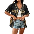 thumbnail image 1 of Mexico 2026 Soccer Cup Style Vintage Baseball Jersey for Women, Short Sleeve Button-Down Shirt with Retro Sun & Eagle Graphic, Breathable Polyester Sports Top, 1 PC Black M, 1 of 6