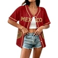 thumbnail image 1 of Mexico 2026 Soccer Cup Style Vintage Baseball Jersey for Women, Short Sleeve Button-Down Shirt with Retro Sun & Eagle Graphic, Breathable Polyester Sports Top, 1 PC Red XXXL, 1 of 6