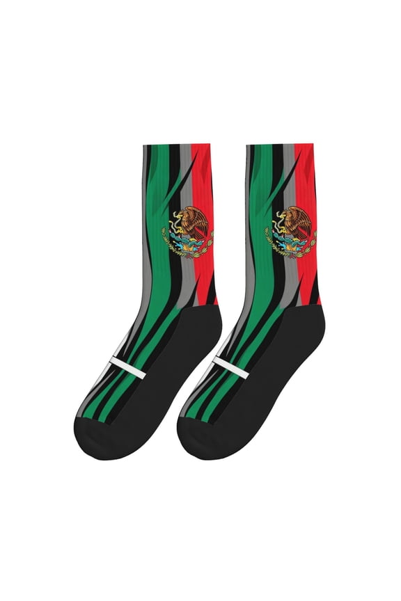Mexico-America-Flag Athletic Crew Novelty Socks for Womens Mens