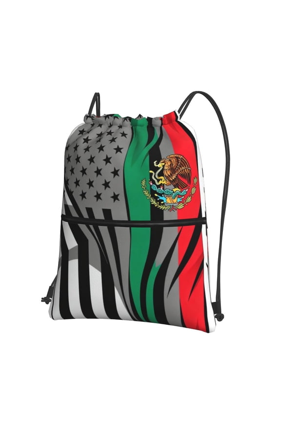 Mexico-America-Flag Drawstring Backpack Water Resistant String Bag Sports Sackpack Gym Sack For Men Women
