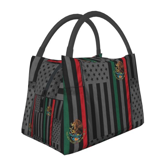 Mexico-America-Flag Lunch Tote Bag Trendy Lightweight Reusable Stylish Bento Box For Adult
