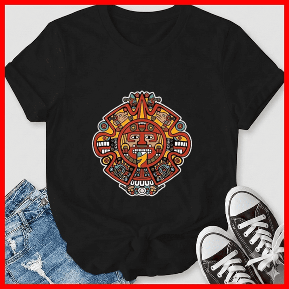 Mexico Aztec Calendar Azteca Sun Stone Historic Monograph Unisex T-Shirt, up to size 5XL