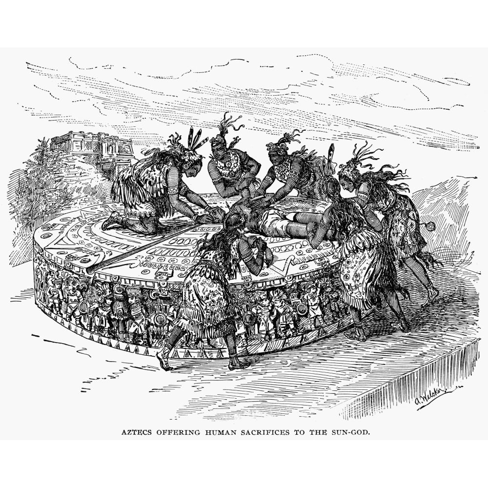 Mexico Aztec Sacrifice. N'Aztecs Offering Human Sacrifices To The Sun ...