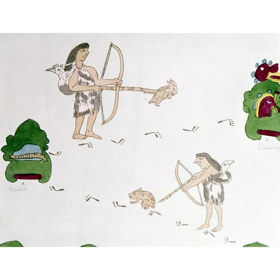 Mexico Aztecs Hunting. Naztecs Hunting With Bow And Arrow. Drawing From The Codex Telleriano-Remensis C1540. Print by