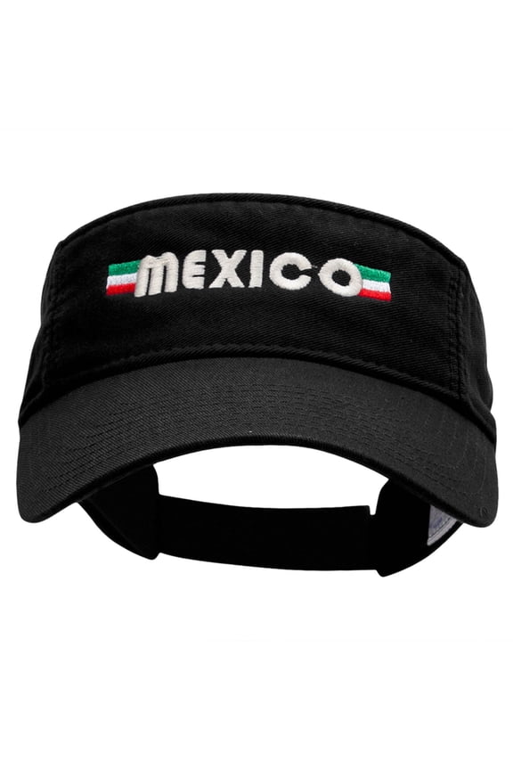 Mexico Banner Embroidered Pro Style Cotton Twill Washed Visor - Black OSFM
