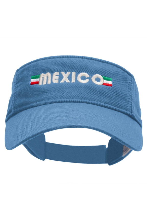 Mexico Banner Embroidered Pro Style Cotton Twill Washed Visor - Lt Blue OSFM