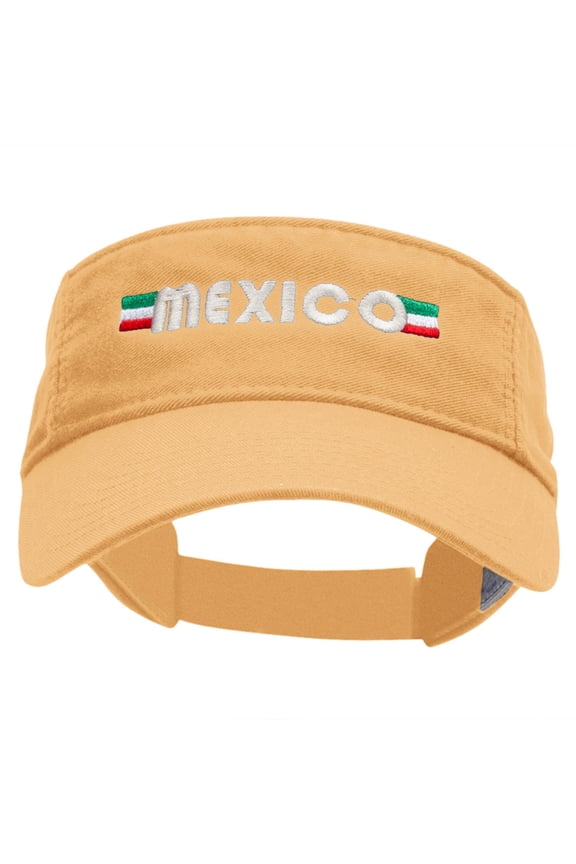 Mexico Banner Embroidered Pro Style Cotton Twill Washed Visor - Mango OSFM
