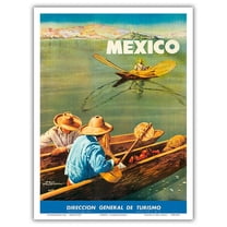 Mexico - Boats on Lake Chapala (Lago de Chapala) - Vintage Travel Poster by Salvador Pruneda c.1948 - Master Art Print (Unframed) 9in x 12in