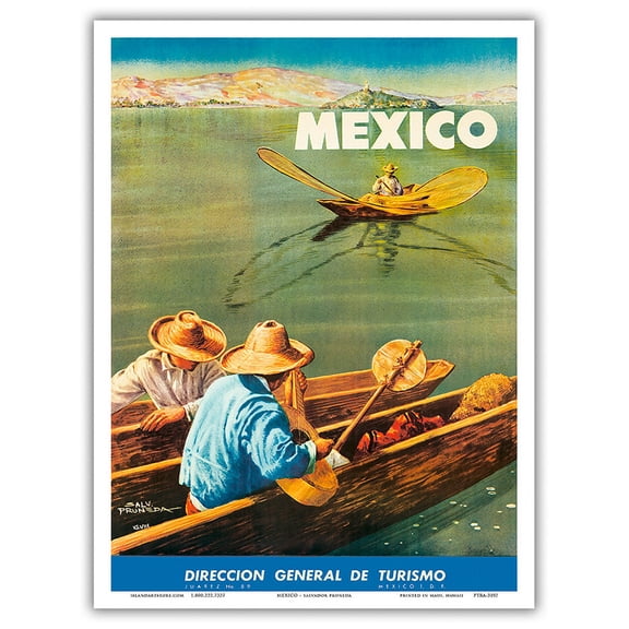 Mexico - Boats on Lake Chapala (Lago de Chapala) - Vintage Travel Poster by Salvador Pruneda c.1948 - Master Art Print (Unframed) 9in x 12in