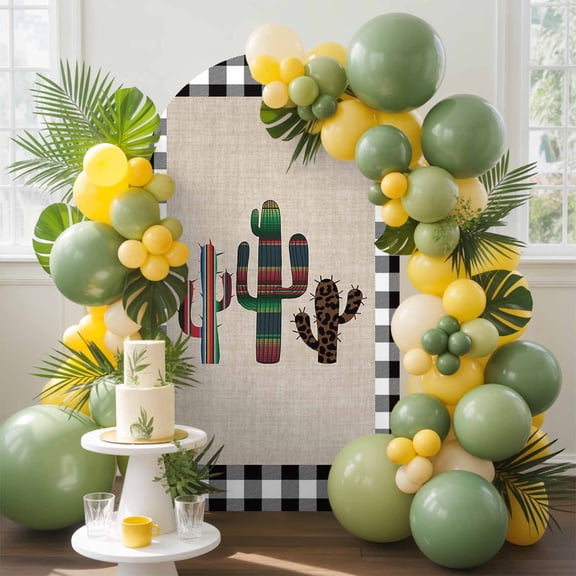 Mexico Cactus Arch Backdrop Cover, 5FT, Black and White Plaid Spandex Arch Covers Double-Sided Backdrop for Wedding Birthday Party Photo Background Decoration