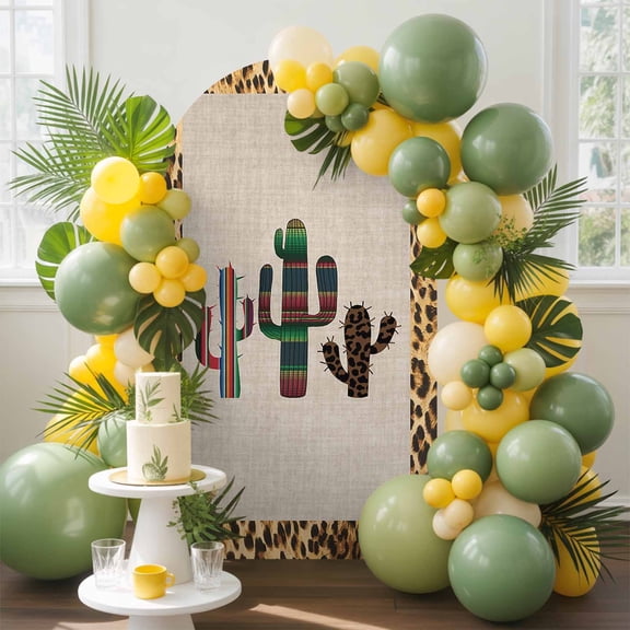 Mexico Cactus Arch Backdrop Cover, 5FT, Leopard Print Background Spandex Arch Covers Double-Sided Backdrop for Wedding Birthday Party Photo Background Decoration