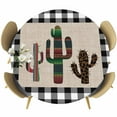 thumbnail image 1 of Mexico Cactus Round Fitted Table Cover Black and White Plaid Waterproof Table Cloth with Elastic Edge Wipeable Tablecloth for Picnic Camping Party Fits 45"-54" Diameter, 1 of 8