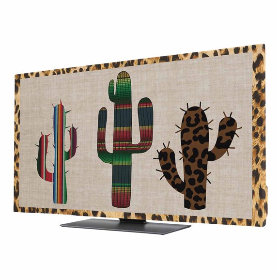 Mexico Cactus TV Dust Cover 24 Inch, Leopard Print Background Computer Monitor Cover Dustproof Stretchable Indoor TV Screen Protector for LED LCD Universal Monitors