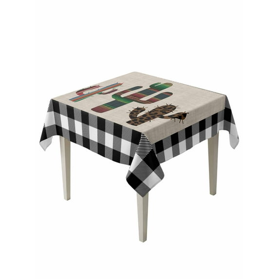 Mexico Cactus Table Cloth 54x54 Inch Square, Black and White Plaid Waterproof Tablecloth Washable Table Cover for Party Picnic Dinner Decor