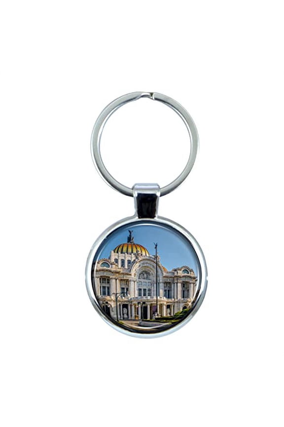 Mexico City Keychain with Epoxy Dome and Metal Keyring