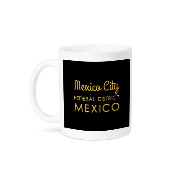 3drose, Mexico City, Mexico. Yellow Text on Black. Patriot Home Town Gift, 11oz Mug