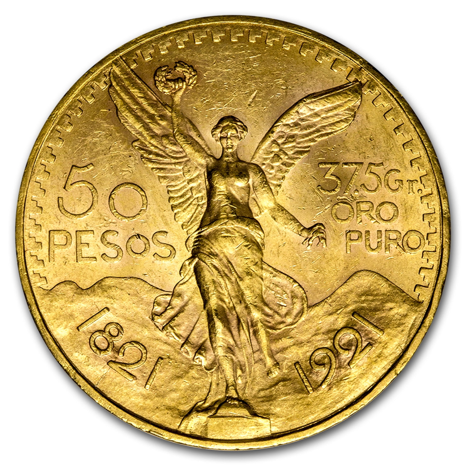 Mexico City Mint 1921 Mexico Gold 50 Pesos Bullion Coin, AU Condition, 1.2057 oz Gold, .900 Karats