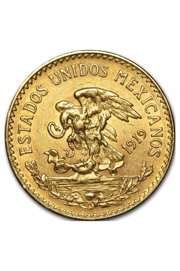 Gold 20 Pesos Coin, 1919, .4823 oz, AU Finish