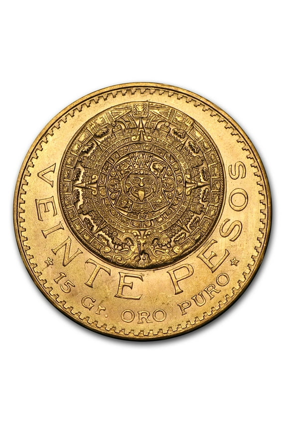 Mexican Gold 20 Pesos Coin, AU-BU, 0.4823 oz Yellow Gold, .900 Karats
