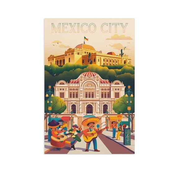 Mexico City Retro Travel Poster Vintage Mexican City Tourism Wall Art Print Poster