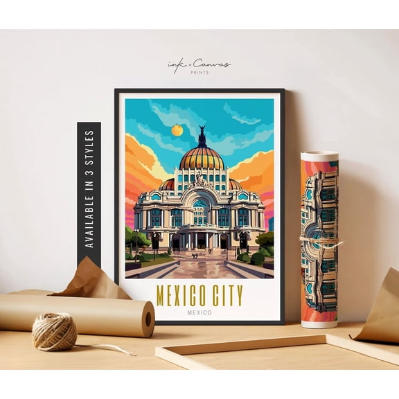 Mexico City Travel Poster Palacio De Bellas Artes Mexico Poster Destination Posters Mexico City Poster Travel Art Wall Art UNFRAMED Poster, Wall Art for Decor, Present, 8x12
