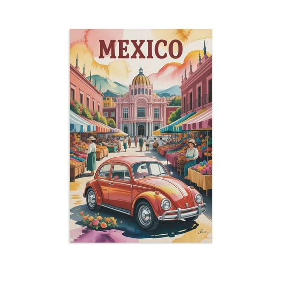 Mexico City Vintage City Travel Poster with Warm Watercolor Tones And Historical Beauty Canvas Poster