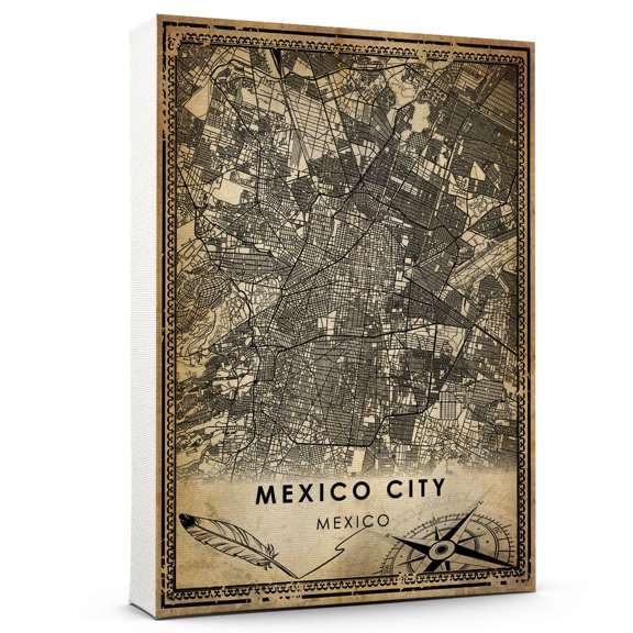 Mexico City Vintage Map Prints Canvas, Mexico Map Art Canvas, Canvas, Mexico City Map City style Watercolor art Canvas