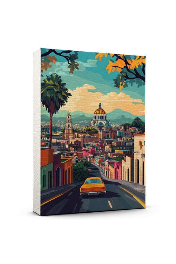 Mexico City Vintage Travel Canvass, Mexico Canvas Wall Art, Mexico City Canvas Wall Art, Mexico Wall Art Picture Print Decor - 105AZ881