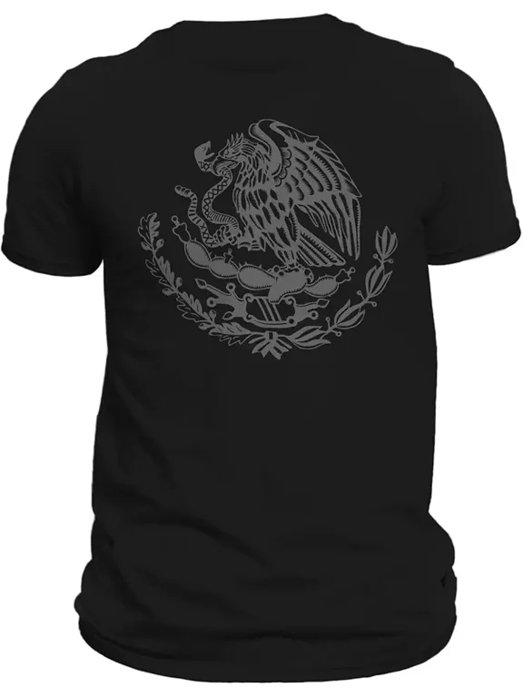 Mexico Coat of Arms Graphic Tee Retro Mexican Heritage Eagle Snake Cactus Men's Unisex Black Cotton T-Shirt