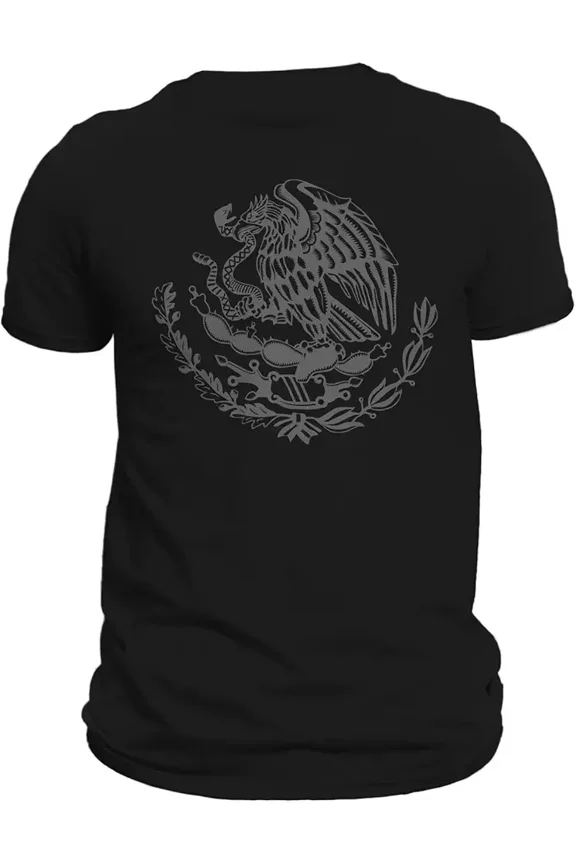 Mexico Coat of Arms Graphic Tee Retro Mexican Heritage Eagle Snake Cactus Men's Unisex Black Cotton T-Shirt