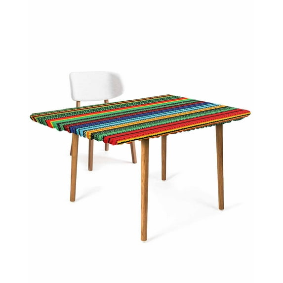 Mexico Colored Stripes Rectangle Tablecloth, Waterproof Elastic Fitted Table Covers for 3 Foot Tables, 24x36inch Decorative Tablecloths for Picnic, Camping, Outdoor, Boho Bohemia Green Red Blue