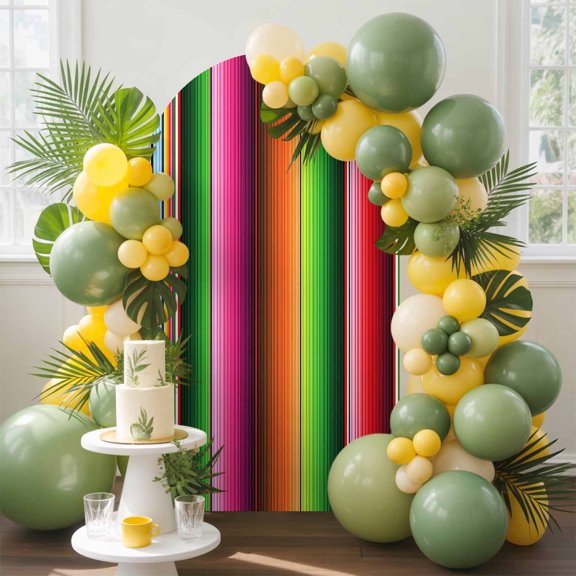 Mexico Colorful Stripes Arch Backdrop Cover, 5FT, Vertical Striped Spandex Arch Covers Double-Sided Backdrop for Wedding Birthday Party Photo Background Decoration