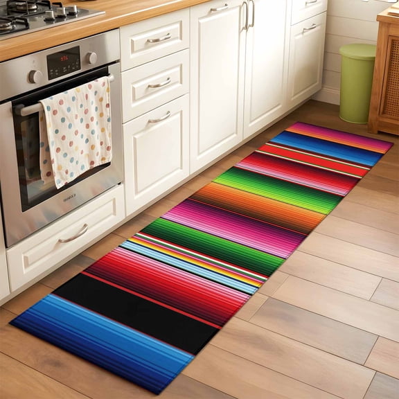 Mexico Colorful Stripes Runner Rugs 2x6 ft Vertical Striped Washable Hallway Rugs Non-Slip Floor Mats Absorbent Carpet Bedside Runners for Bedroom Kitchen Bathroom Laundry Room