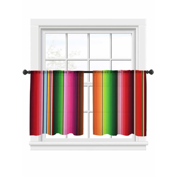 Mexico Colorful Stripes Sheer Curtains 2 Panels Set Vertical Striped Sheer Window Curtains Light Filtering Rod Pocket Voile Drapes for Bedroom Living Room 52"x45"