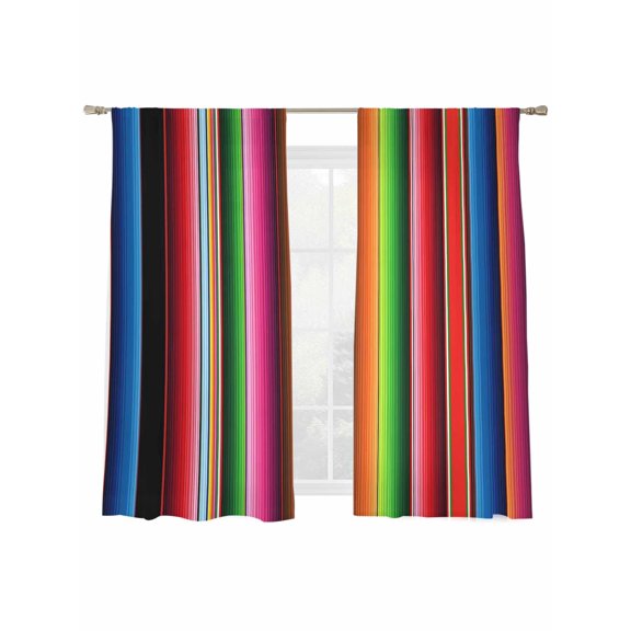 Mexico Colorful Stripes Sheer Curtains 2 Panels Set Vertical Striped Sheer Window Curtains Light Filtering Rod Pocket Voile Drapes for Bedroom Living Room 52"x63"