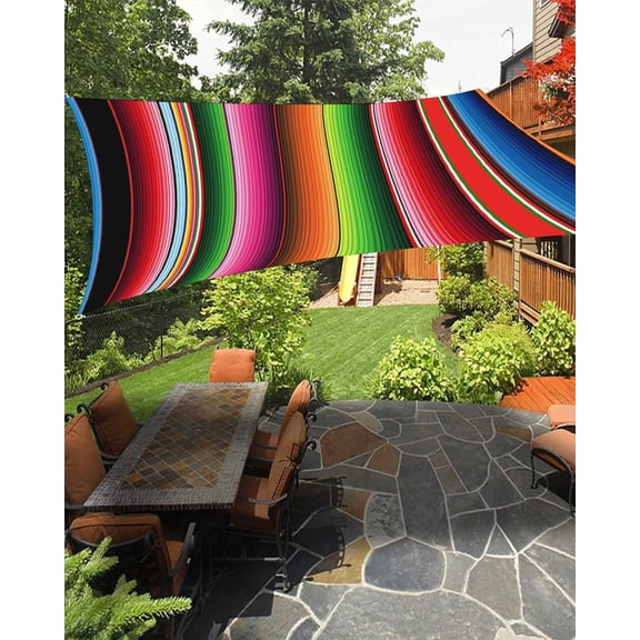 Mexico Colorful Stripes Sun Shade Sail 14'X18' Vertical Striped UV Block Outdoor Sail Shades Breathable Waterproof Rectangular Sunshade for Patio Garden Pool Pergola Porch